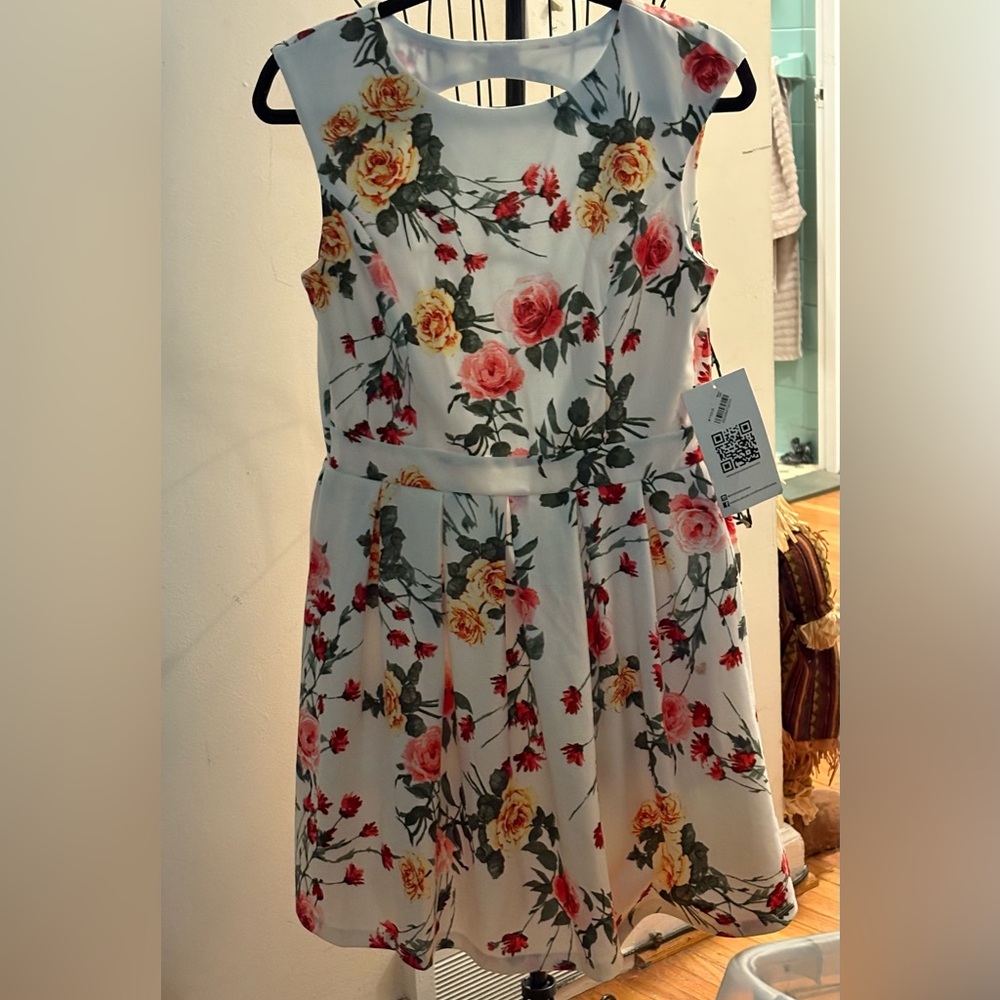 Emerald Sundae Girls Dress with Red and Yellow Floral Pattern